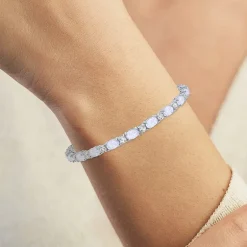 Gemstone Sterling Silver Oval 7.5 Inch Tennis Bracelet