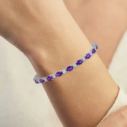 Gemstone Sterling Silver Oval 7.5 Inch Tennis Bracelet