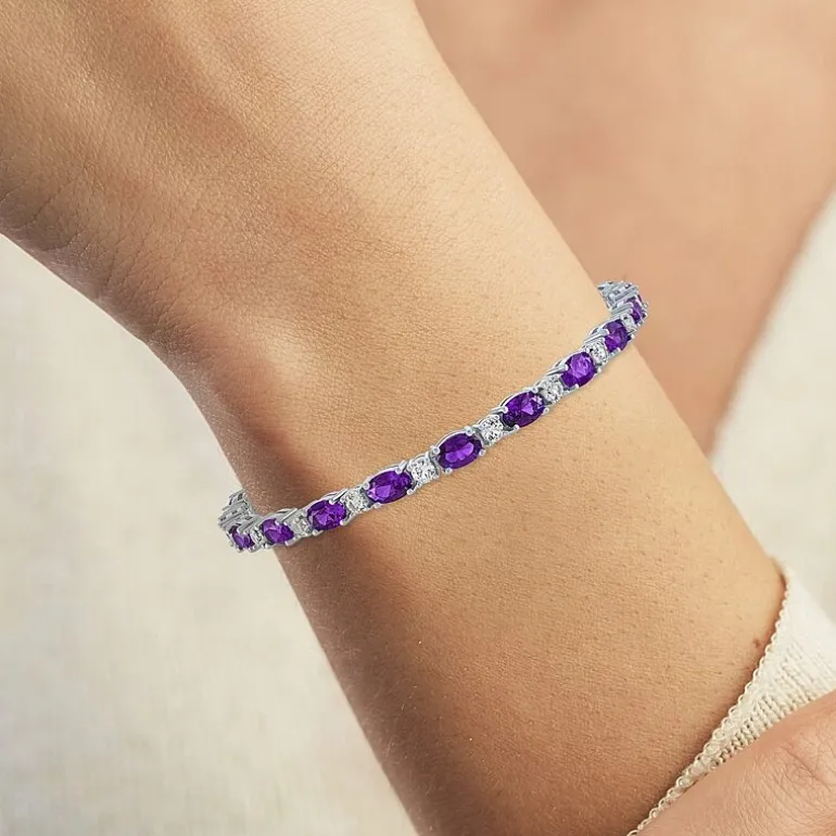 Gemstone Sterling Silver Oval 7.5 Inch Tennis Bracelet