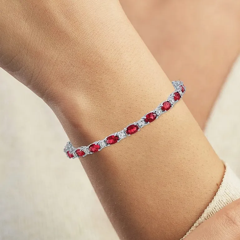 Gemstone Sterling Silver Oval 7.5 Inch Tennis Bracelet