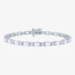 Gemstone Sterling Silver Oval 7.5 Inch Tennis Bracelet
