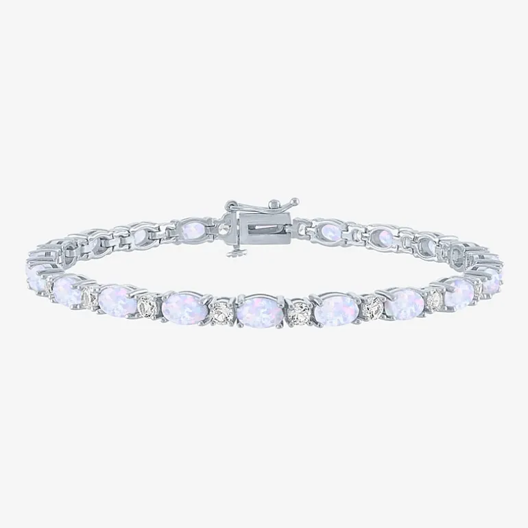 Gemstone Sterling Silver Oval 7.5 Inch Tennis Bracelet