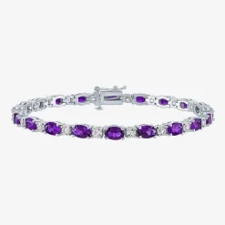 Gemstone Sterling Silver Oval 7.5 Inch Tennis Bracelet
