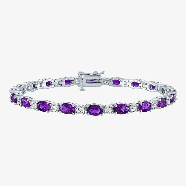 Gemstone Sterling Silver Oval 7.5 Inch Tennis Bracelet