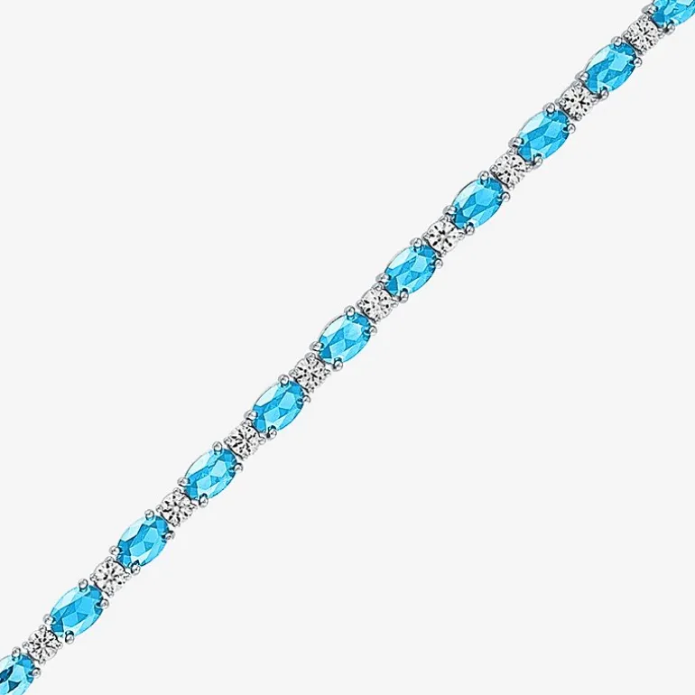 Gemstone Sterling Silver Oval 7.5 Inch Tennis Bracelet
