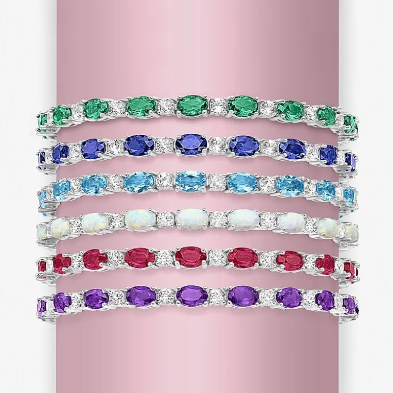 Gemstone Sterling Silver Oval 7.5 Inch Tennis Bracelet