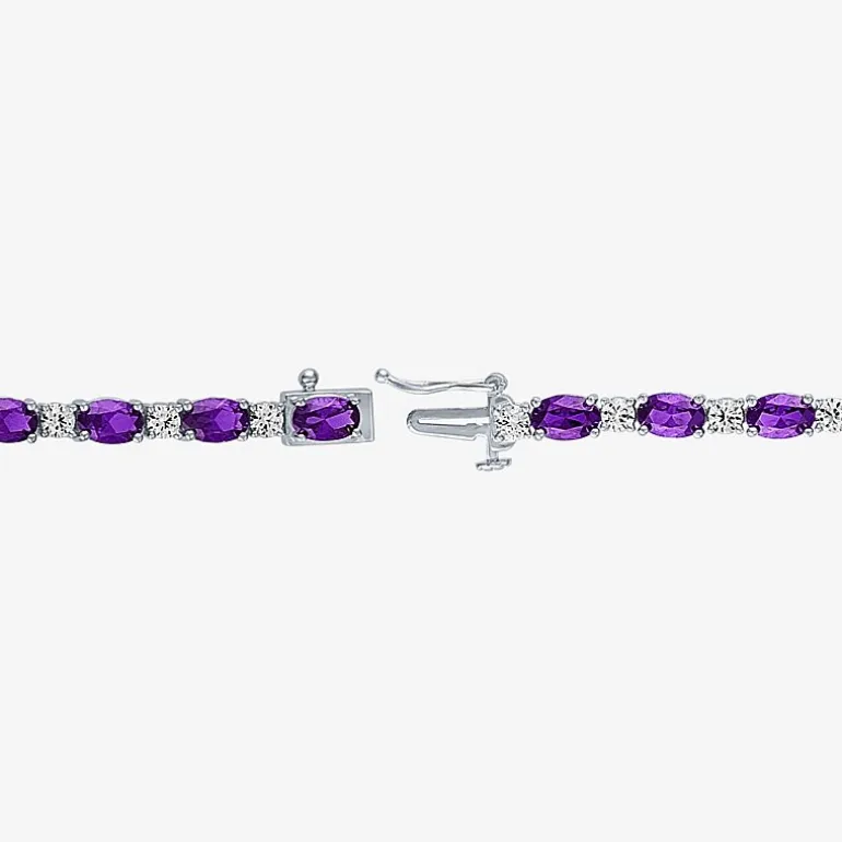 Gemstone Sterling Silver Oval 7.5 Inch Tennis Bracelet