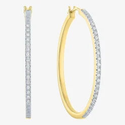 (G-H / I1-I2) Womens 1/4 CT. T.W. Lab Grown White Diamond Sterling Silver 40mm Hoop Earrings