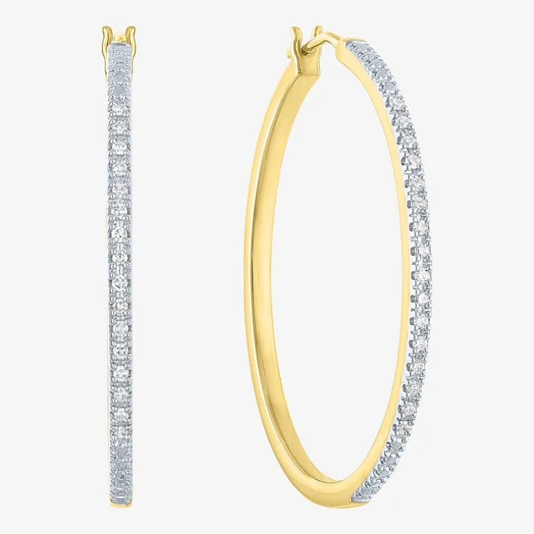 (G-H / I1-I2) Womens 1/4 CT. T.W. Lab Grown White Diamond Sterling Silver 40mm Hoop Earrings