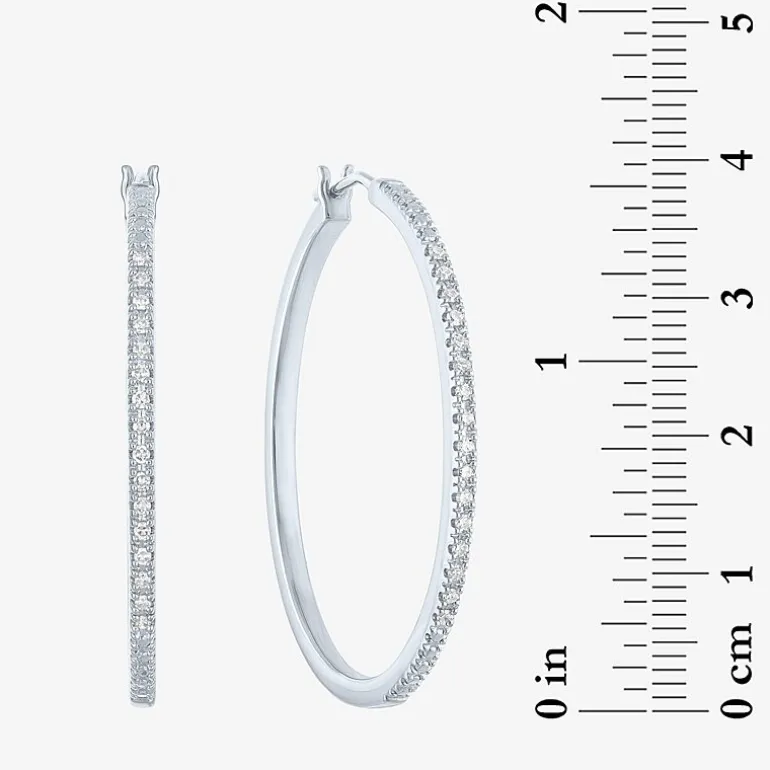 (G-H / I1-I2) Womens 1/4 CT. T.W. Lab Grown White Diamond Sterling Silver 40mm Hoop Earrings
