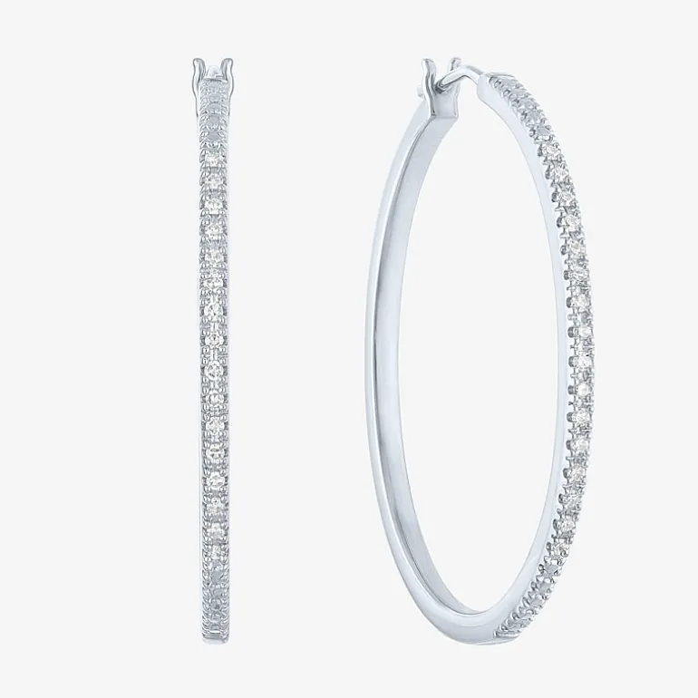 (G-H / I1-I2) Womens 1/4 CT. T.W. Lab Grown White Diamond Sterling Silver 40mm Hoop Earrings