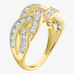 (G-H / I1-I2) Womens 1 CT. T.W. Lab Grown White Diamond 10K Gold Crossover Cocktail Ring