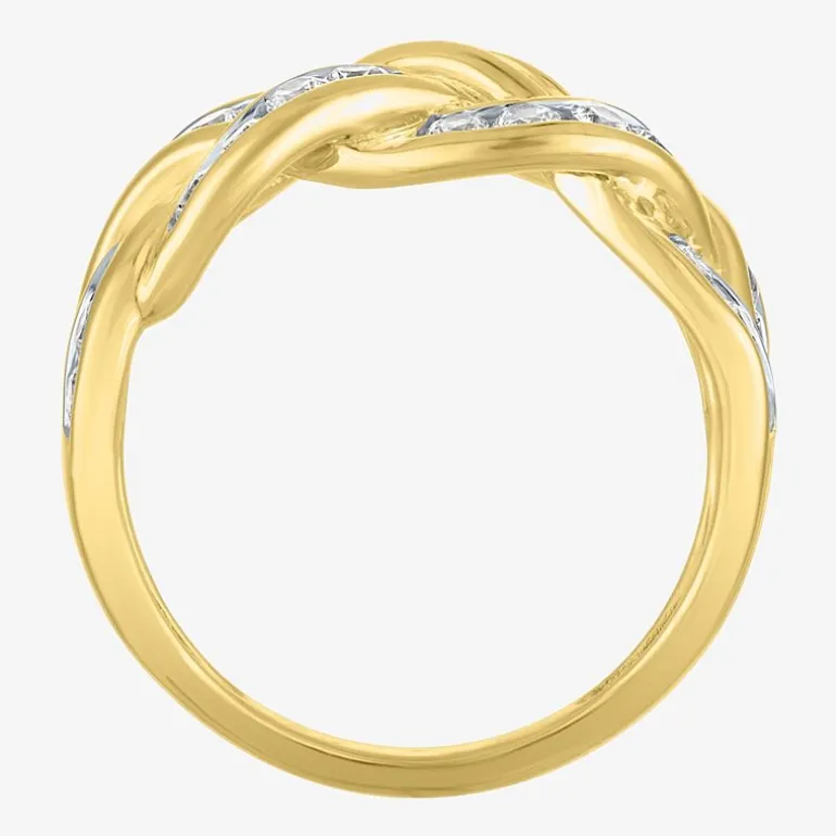 (G-H / I1-I2) Womens 1 CT. T.W. Lab Grown White Diamond 10K Gold Crossover Cocktail Ring