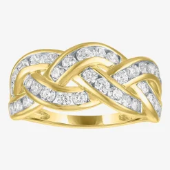 (G-H / I1-I2) Womens 1 CT. T.W. Lab Grown White Diamond 10K Gold Crossover Cocktail Ring