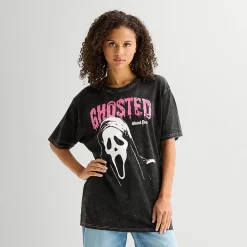 Ghostface Womens Juniors Crew Neck Short Sleeve Oversized Graphic T-Shirt
