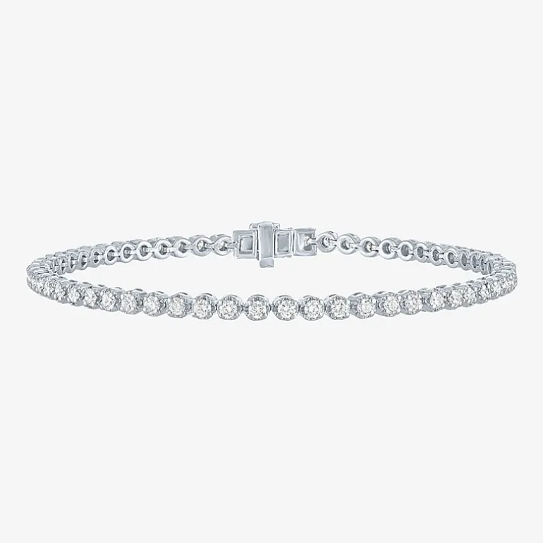 (G-H / Si2-I1) Womens 2 CT. T.W. Lab Grown White Diamond Sterling Silver 7.25 Inch Tennis Bracelet