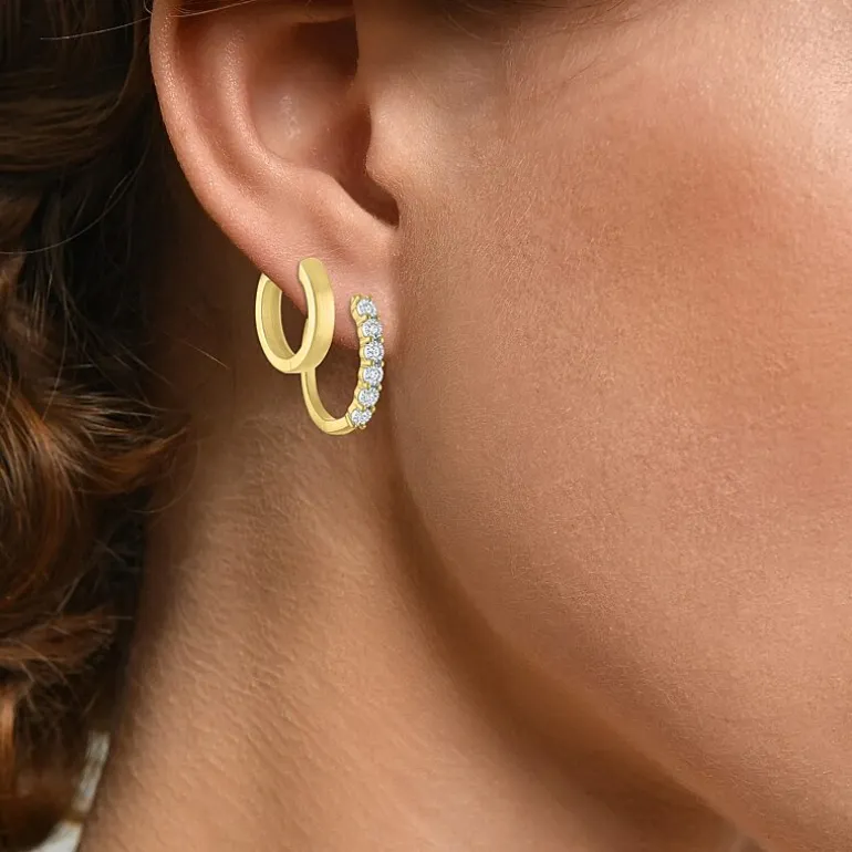 (G-H, Si2-I1) Womens 1/7 CT. T.W. Lab Grown White Diamond 14K Gold Over Silver 2 Pair Earring Set