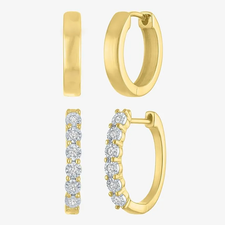 (G-H, Si2-I1) Womens 1/7 CT. T.W. Lab Grown White Diamond 14K Gold Over Silver 2 Pair Earring Set