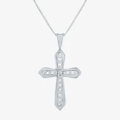 (G-H / Si2-I1) Womens 1/3 CT. T.W. Lab Grown White Diamond 10K Gold Cross 18 Inch Pendant Necklace