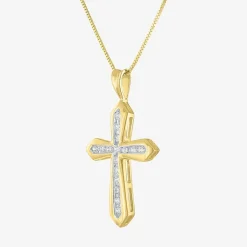(G-H / Si2-I1) Womens 1/3 CT. T.W. Lab Grown White Diamond 10K Gold Cross 18 Inch Pendant Necklace