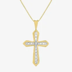 (G-H / Si2-I1) Womens 1/3 CT. T.W. Lab Grown White Diamond 10K Gold Cross 18 Inch Pendant Necklace