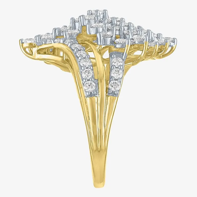 (G-H, Si2-I1) Womens 2 CT. T.W. Lab Grown White Diamond 10K Gold Bypass Cocktail Ring