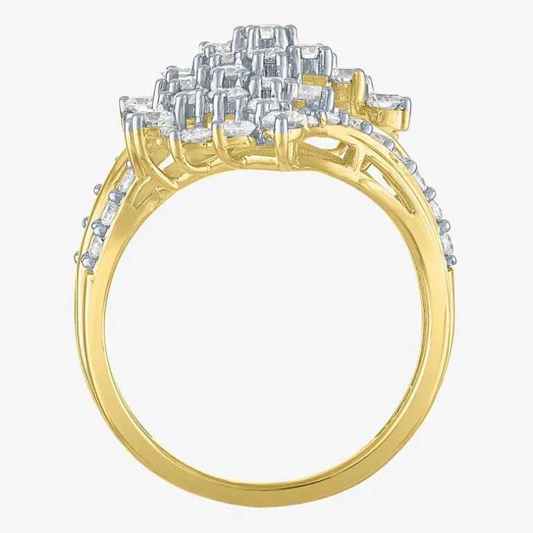 (G-H, Si2-I1) Womens 2 CT. T.W. Lab Grown White Diamond 10K Gold Bypass Cocktail Ring