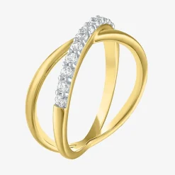 (G-H / Si2-I1) Womens 1/3 CT. T.W. Lab Grown White Diamond 10K Gold Crossover Cocktail Ring