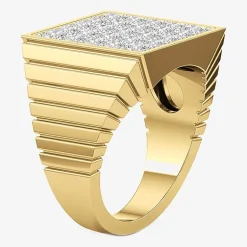 (G-H / Si2) Mens 3 CT. T.W. Lab Grown White Diamond 14K Gold Over Silver Fashion Ring