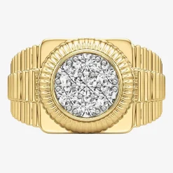 (G-H / Si2) Mens 1 1/5 CT. T.W. Lab Grown White Diamond 14K Gold Over Silver Fashion Ring
