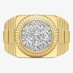 (G-H / Si2) Mens 1 1/2 CT. T.W. Lab Grown White Diamond 14K Gold Over Silver Fashion Ring