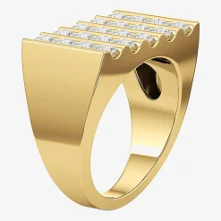 (G-H / Si2) Mens 3 CT. T.W. Lab Grown White Diamond 14K Gold Over Silver Fashion Ring