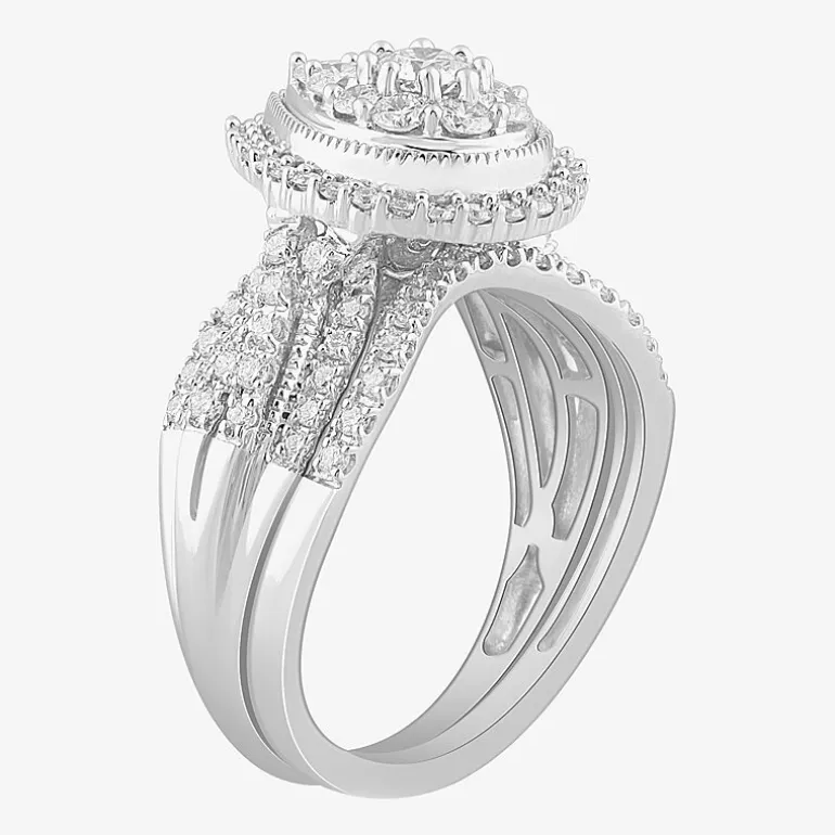 (G-H / SI1-SI2) Womens 1 CT. T.W. Lab Grown Diamond Pear Shape Halo Bridal Set in 10K Gold