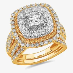 (G-H / Si1-Si2) Womens 2 CT. T.W. Lab Grown White Diamond 10K Gold Cushion Side Stone Bridal Set