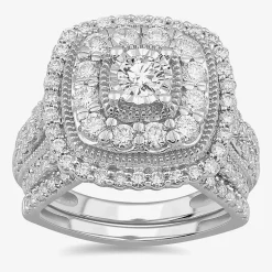 (G-H / Si1-Si2) Womens 2 CT. T.W. Lab Grown White Diamond 10K Gold Cushion Side Stone Bridal Set