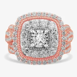 (G-H / Si1-Si2) Womens 2 CT. T.W. Lab Grown White Diamond 10K Gold Cushion Side Stone Bridal Set