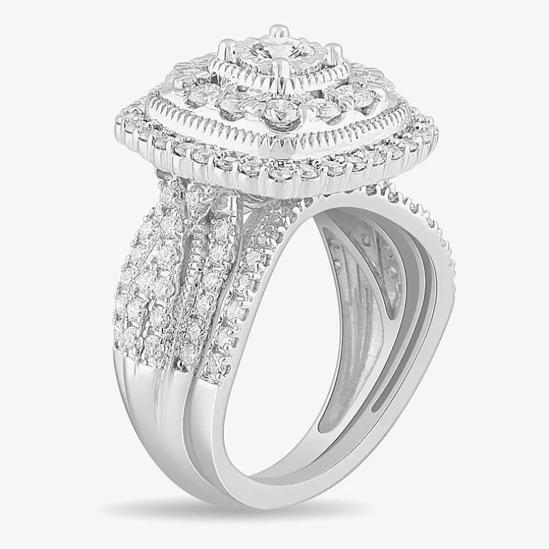 (G-H / Si1-Si2) Womens 2 CT. T.W. Lab Grown White Diamond 10K Gold Cushion Side Stone Bridal Set