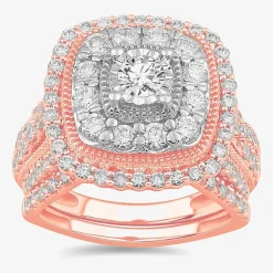 (G-H / Si1-Si2) Womens 2 CT. T.W. Lab Grown White Diamond 10K Gold Cushion Side Stone Bridal Set