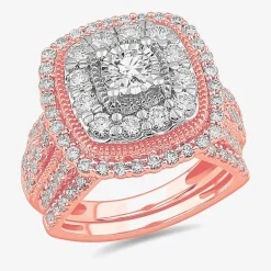 (G-H / Si1-Si2) Womens 2 CT. T.W. Lab Grown White Diamond 10K Gold Cushion Side Stone Bridal Set