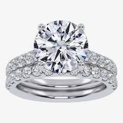 (G-H / Si1-Si2) Womens 4 CT. T.W. Lab Grown White Diamond 14K Gold Round Side Stone Bridal Set