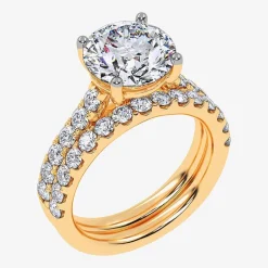 (G-H / Si1-Si2) Womens 4 CT. T.W. Lab Grown White Diamond 14K Gold Round Side Stone Bridal Set
