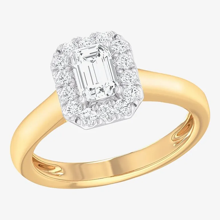 (G-H/SI1-SI2) Womens 1 CT. T.W. Lab Grown White Diamond 10K Gold Halo Engagement Ring