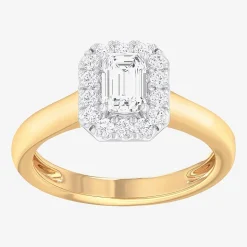 (G-H/SI1-SI2) Womens 1 CT. T.W. Lab Grown White Diamond 10K Gold Halo Engagement Ring