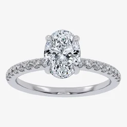 (G-H / Si1-Si2) Womens 1 CT. T.W. Lab Grown White Diamond 10K Gold Oval Side Stone Engagement Ring