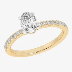 (G-H /  Si1-Si2) Womens 1 CT. T.W. Lab Grown White Diamond 10K Gold Oval Side Stone Engagement Ring