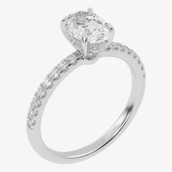 (G-H /  Si1-Si2) Womens 1 CT. T.W. Lab Grown White Diamond 10K Gold Oval Side Stone Engagement Ring