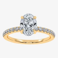 (G-H /  Si1-Si2) Womens 1 CT. T.W. Lab Grown White Diamond 10K Gold Oval Side Stone Engagement Ring