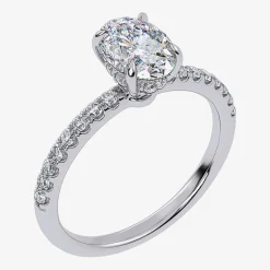 (G-H /  Si1-Si2) Womens 1 CT. T.W. Lab Grown White Diamond 10K Gold Oval Side Stone Engagement Ring