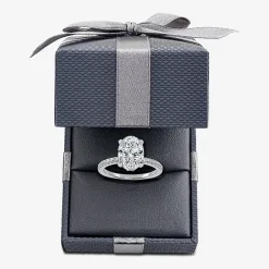 (G-H / Si1-Si2) Womens 2 1/4 CT. T.W. Lab Grown White Diamond 14K Gold Oval Side Stone Engagement Ring