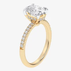 (G-H / Si1-Si2) Womens 2 1/4 CT. T.W. Lab Grown White Diamond 14K Gold Oval Side Stone Engagement Ring
